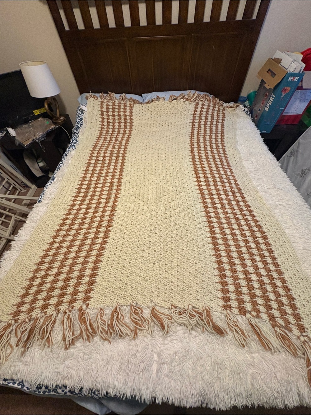 Handcrafted Cream and Brown Woven Throw Blanket - Cozy Home Bedding